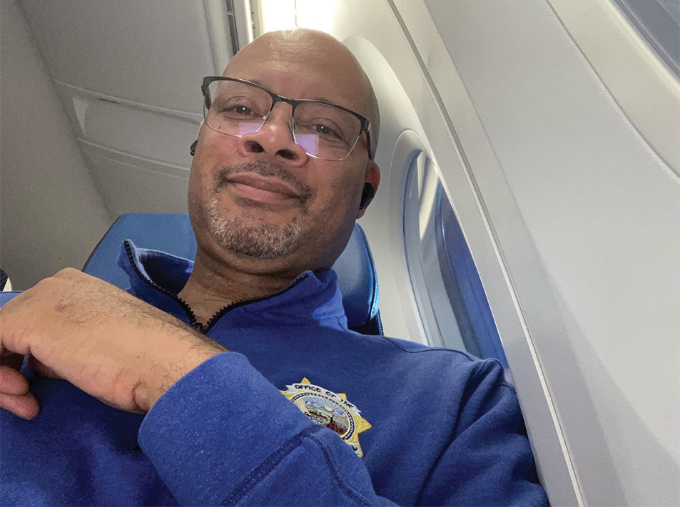 A selfie of Nevada Attorney General Aaron Ford on a plane 