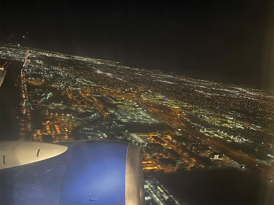 A view from an airplane at night